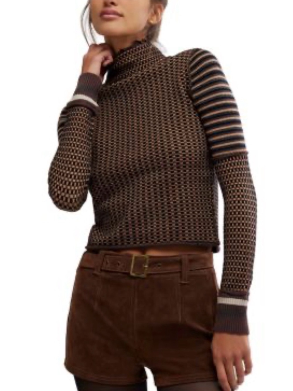 Free People Gamer Cuff Turtleneck Sweater in Black Combo Medium